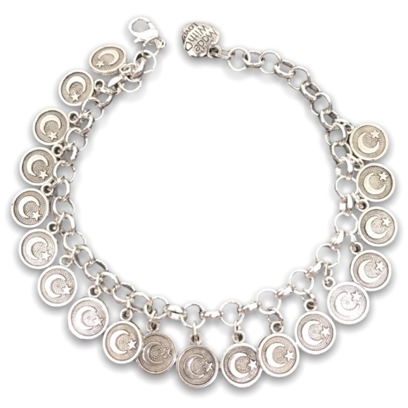 Crescent Moon Star Charm Bracelet Wicca Plus Bonus threader earrings - Picture 1 of 4